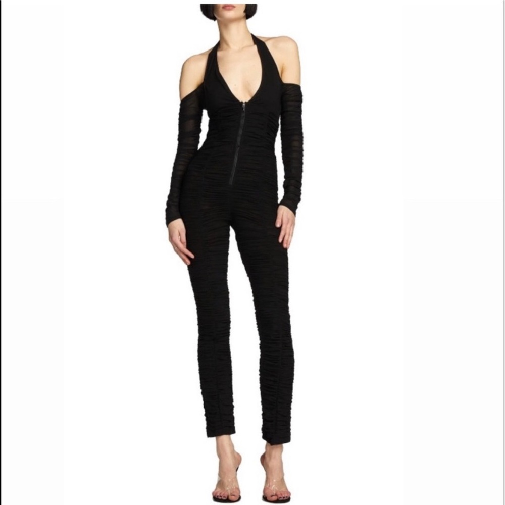 I AM GIA Diego catsuit in black with mesh and cold shoulder detail